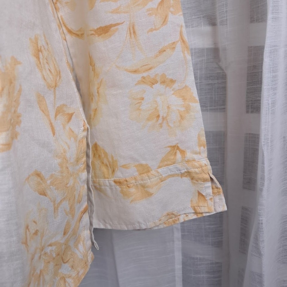 Vintage Rafaella 14 100% Linen Blouse Cream Yellow Floral Button Front Pintuck - Picture 4 of 8